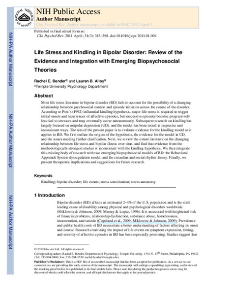 kindling bdscr|Life Stress and Kindling in Bipolar Disorder: Review of the .
